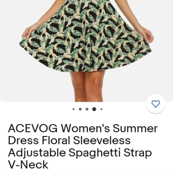 ACEVOG Summer Dress Bananas & Leaves Adjustable Spaghetti Straps V Neck XL - Picture 2 of 10